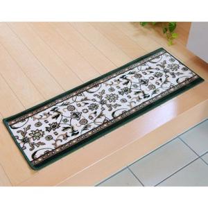 イケヒコ 玄関マット あがり框 洗える モケット織り 王朝柄 「メンデル」 グリーン 約30×110cm 滑りにくい加工 クラシック グリーン 2027720  -お取り寄せ品-｜applied-net
