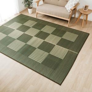 イケヒコ 純国産 い草ラグカーペット 格子柄シンプルモダン 「Fライト」 グリーン 約191×250cm モダン グリーン 8239130  -お取り寄せ品-｜applied-net