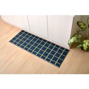 イケヒコ キッチンマット 120cm 滑りにくい加工 国産い草 シンプル 「チェック」 ネイビー 約...