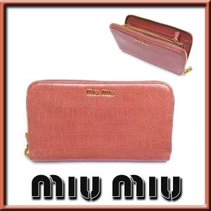 【新品同様-超美品】展示新品レベル ミュウミュウ MIUMIU ラウンドファスナー長財布 ピンク クロコ型押し ap8071【一撃即決】｜appre1234