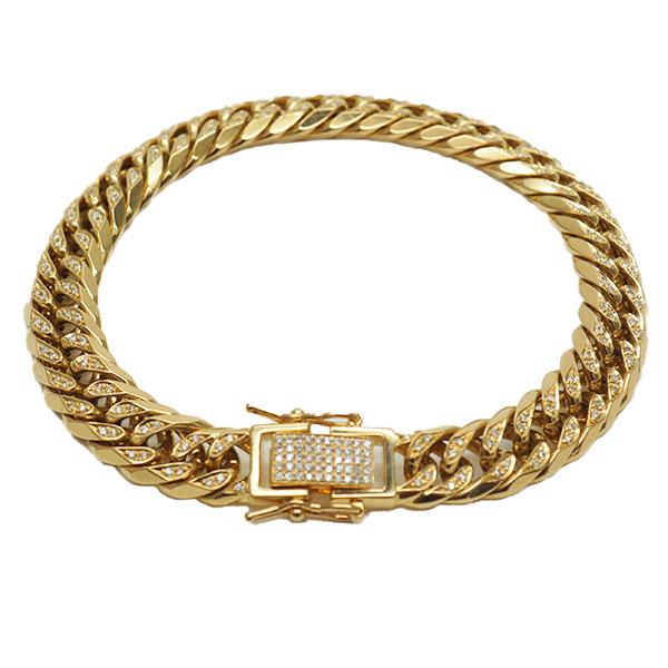 K18YG ブレスレット 喜平 ブレスレット ダイヤ付き W6面 19cm 50g キヘイ  18金...