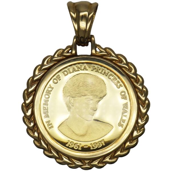 中古A/美品 コイン：K24/枠：K18 ペンダントトップ 純金コイン ダイアナ妃追悼 1/10oz...