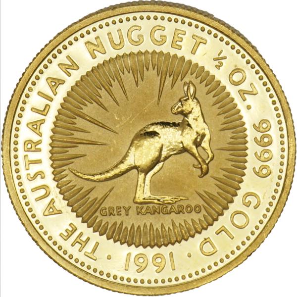 カンガルー コイン 純金 1/2オンス 1/2oz 約15.5g 1991年 オーストラリア ナゲッ...