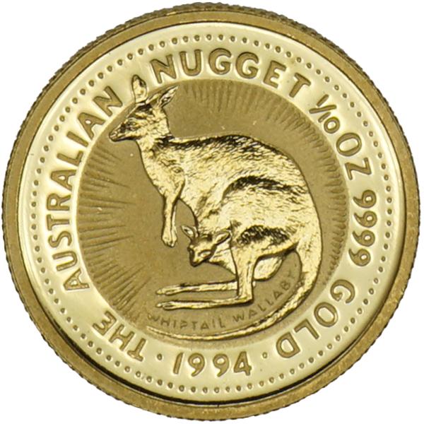 中古AB/使用感小 貨幣 カンガルー 金貨 純金 1/10オンス 1/10oz 約3.1g 1994...