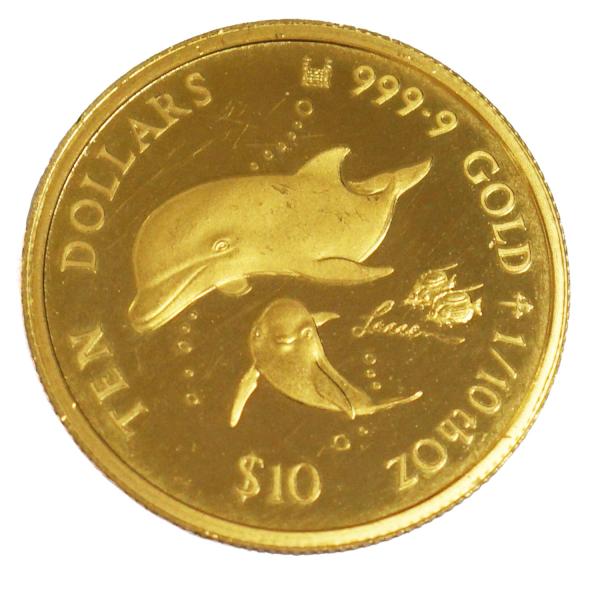 中古AB/使用感小 貨幣 ラッセン イルカ ドルフィン マザーズラブ 金貨 純金 1/10オンス 1...