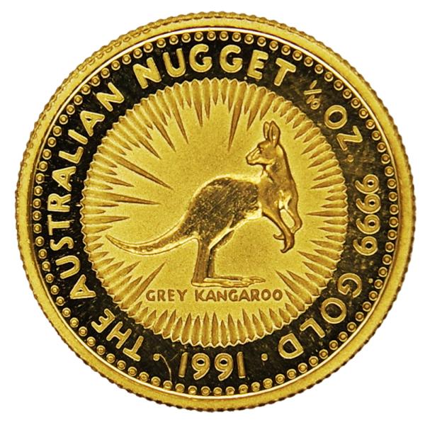 中古AB/使用感小 貨幣 カンガルー 金貨 純金 1/10オンス 1/10oz 約3.1g 1991...