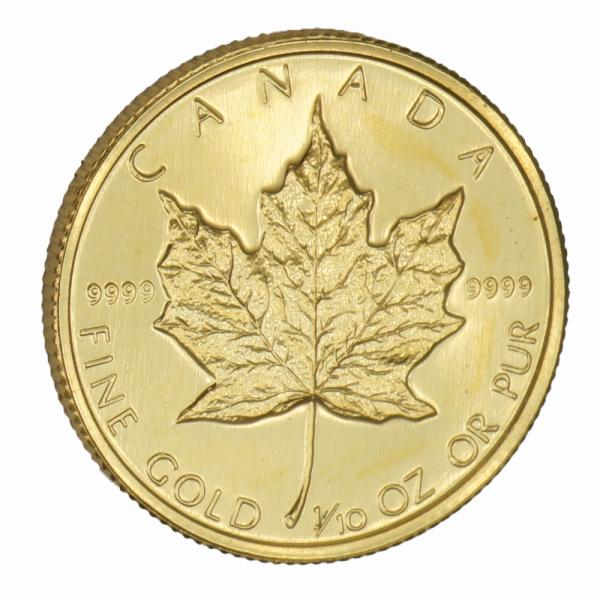 【中古A/美品】 24金 メイプルリーフ 金貨 1/10オンス 1/10oz ランダムイヤー カナダ...
