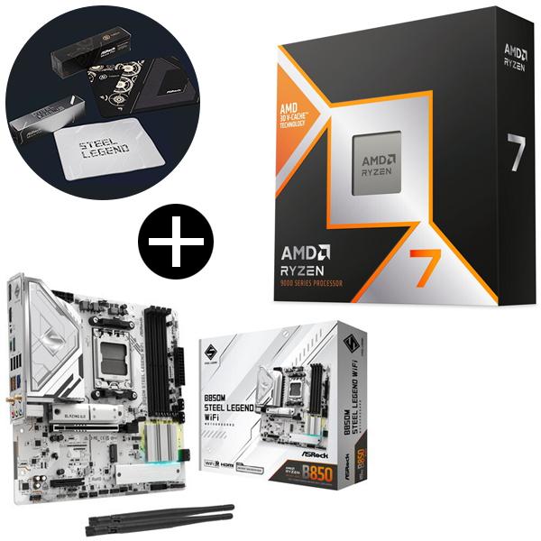AMD Ryzen 7 9800X3D CPU + ASRock B850M Steel Legen...