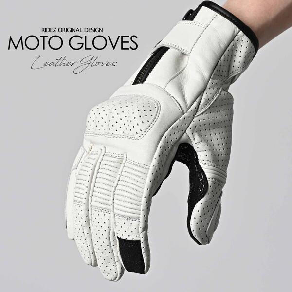 RIDEZ MOTO GLOVES DEFOE OFF WHITE L RLG2201 レザーグロー...