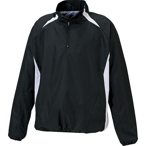 ZETT ゼット 野球ウエア 長袖ハーフジップジャンパー ブラック×ホワイト 2XO BOV335 ...