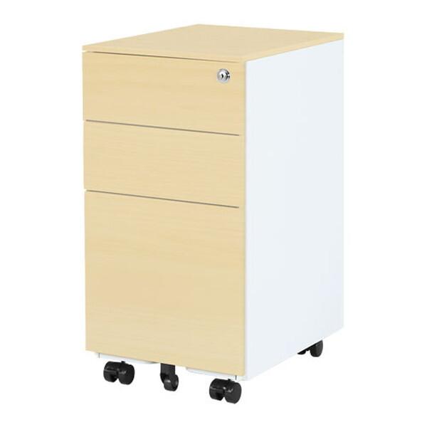 Netforce ESW-S3-C-W-NAWH ホワイト×ナチュラル 3段スリムワゴン シリンダー...