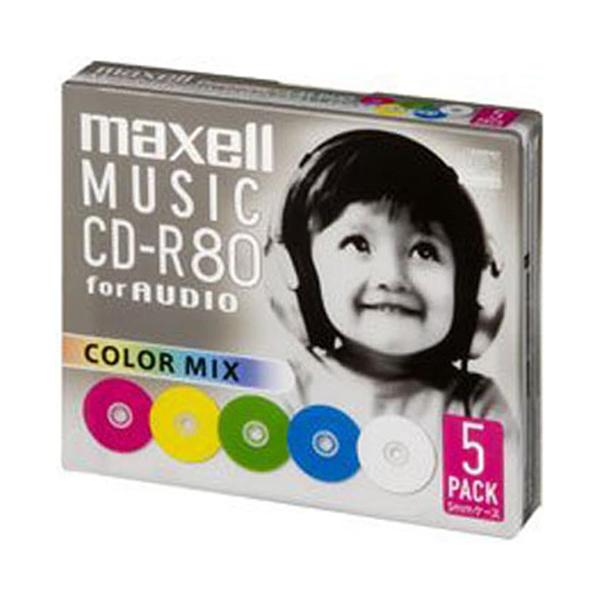 maxell CDRA80MIX.S1P5S 音楽用CD-R、録音時間80分、カラーレーベル、5枚パ...
