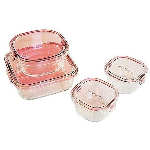 iwaki PSC-PRN4P1 ピンク パック&amp;レンジ 保存容器 角型4点セット