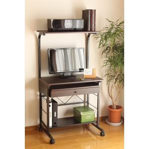 引出し付きPCデスク パソコンデスク ハイタイプ 幅75cm 引き出し キャスター 収納 プリンター 勉強 ブラウン 岩附 IWP-65BR