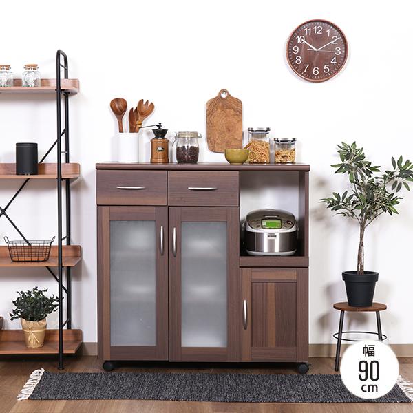 キッチンカウンター 幅90 おしゃれ 北欧 カウンターテーブル キッチンワゴン キャスター付き 食器...