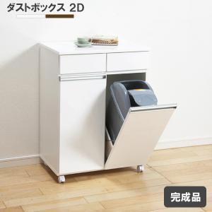 ダストボックス カウンター ごみ箱 ゴミ箱 分別 完成品 キャスター付き スリム キッチン 収納 ホワイト 白 2分別