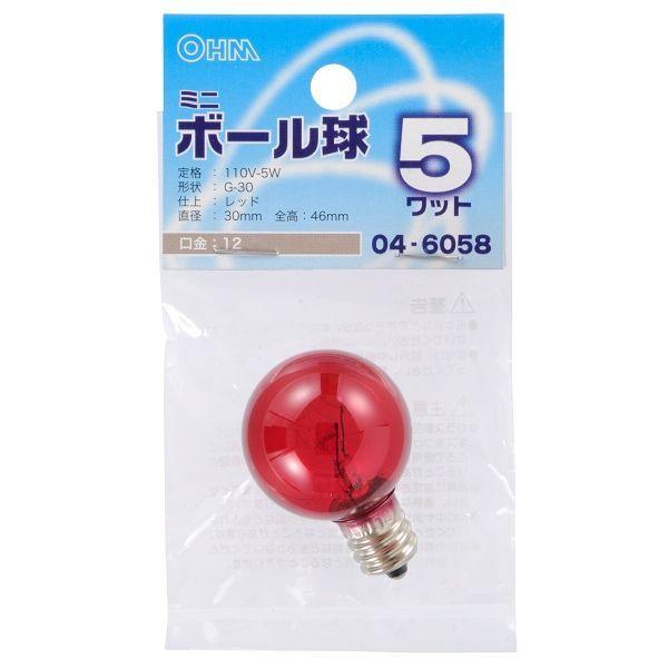 オーム電機 LB-G3205-CR ミニボール球 G30 E12/5W レッド