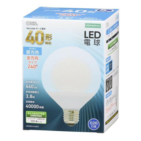オーム電機 LDG4D-G AG51 LED電球(E26口金・40W相当・460lm・昼光色)