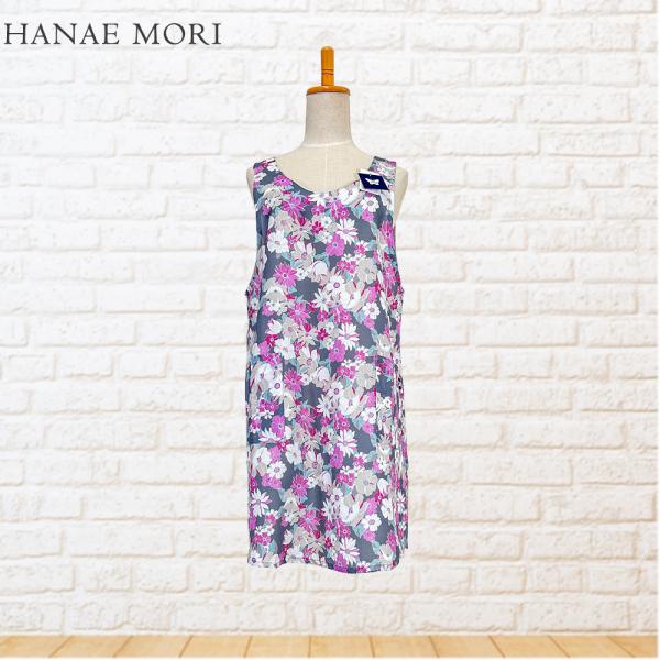 森英恵 エプロン ブランド HANAE MORI おしゃれ 袖なしかっぽう着（チャコールグレー）ベル...