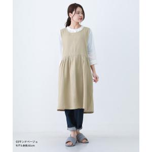 麻混 Vネック ワンピース エプロン 無地 ゆ...の詳細画像4