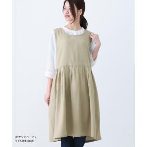 麻混 Vネック ワンピース エプロン 無地 ゆ...の詳細画像5