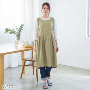 麻混 Vネック ワンピース エプロン 無地 ゆ...の詳細画像5