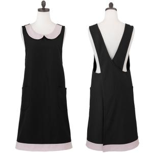 エプロンドレス 黒 かわいい おしゃれ 肩フリルレースクロスロング