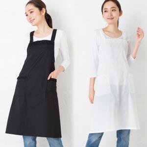 エプロン フォーマル 白 黒 ローズレース付きクロスエプロンドレス M-L