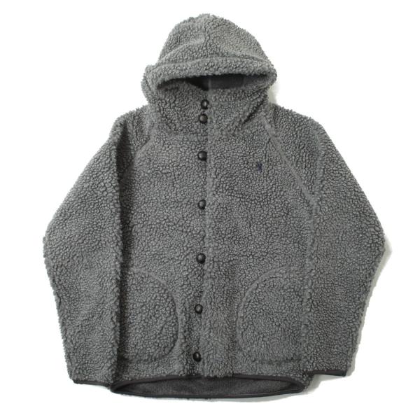 Gymphlex ジムフレックス ボア ジャケット フードパーカー くるみボタン グレー DK.HE...