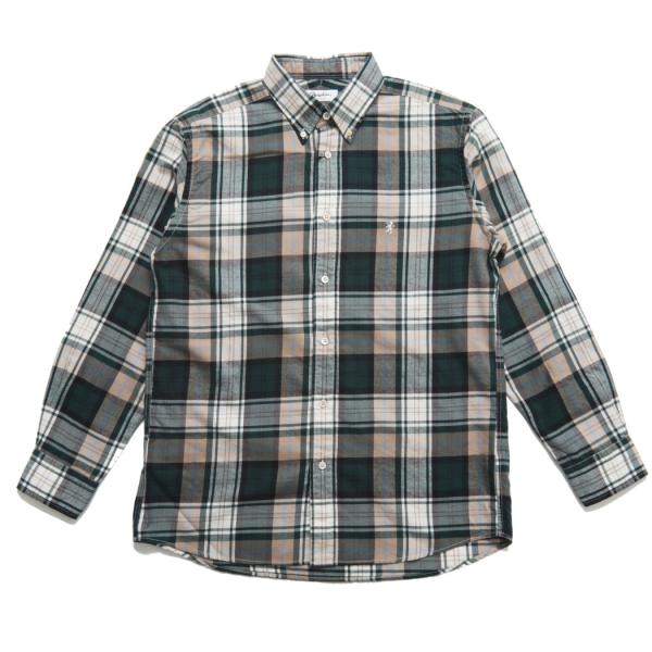 GYMPHLEX ジムフレックス チェック 起毛ツイル ボタンダウン シャツ グリーン×ベージュチェ...