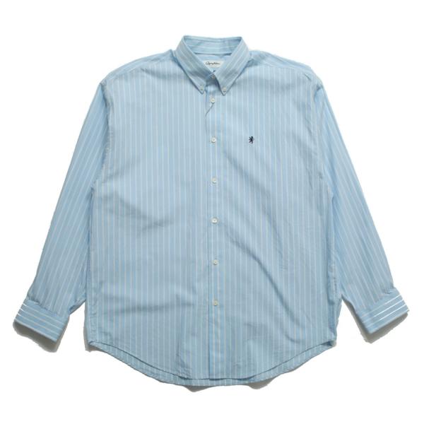 GYMPHLEX ジムフレックス ボタンダウン 長袖 ストライプ ワイドシャツ ブルー×ホワイト