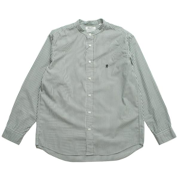GYMPHLEX ジムフレックス バンドカラーストライプ 長袖 シャツ グリーン×ホワイトストライプ