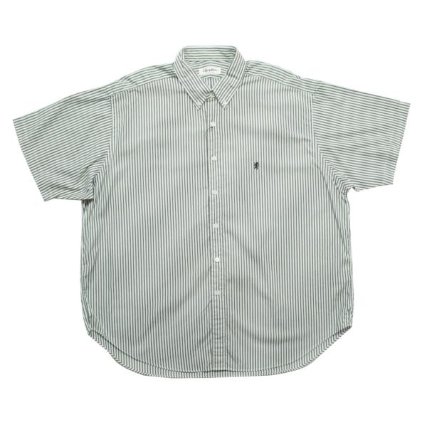 GYMPHLEX ジムフレックス 半袖 レギュラーカラーストライプシャツ グリーン×ホワイトストライ...