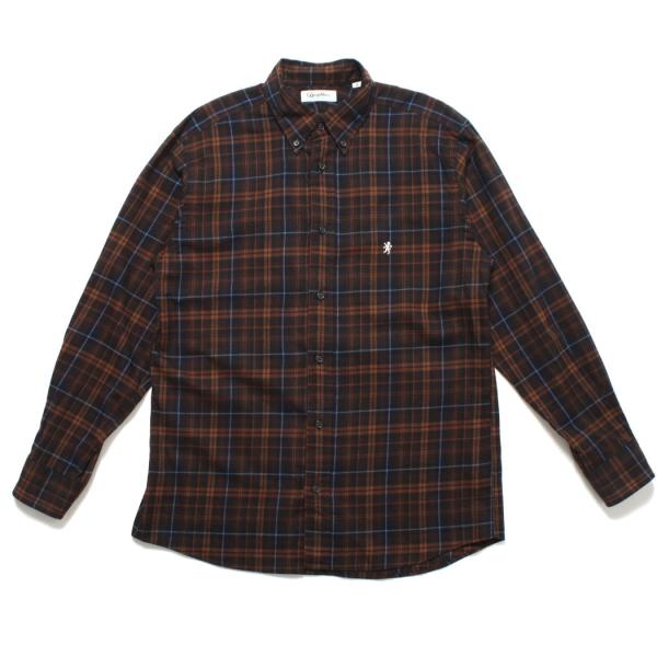 GYMPHLEX ジムフレックス チェック 起毛ツイル ボタンダウン シャツ BROWN×SAX C...