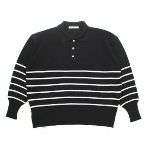 amne アンヌ BORDER polo knit ボーダー ポロ ニット ブラック｜aptc