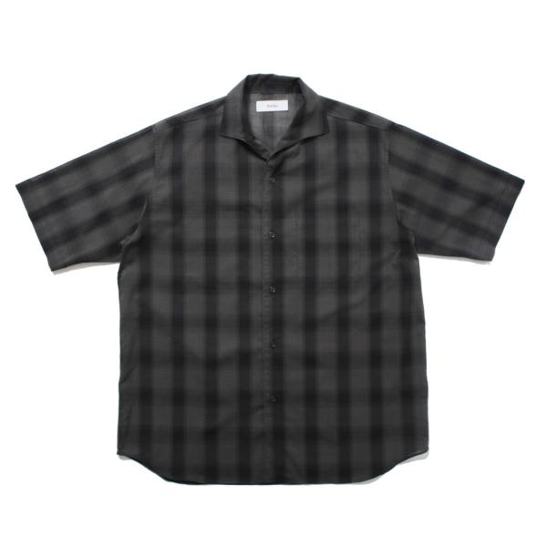 marka マーカ オーガニックコットン強撚 オンブレチェック チェッカード S/S シャツ ブラッ...