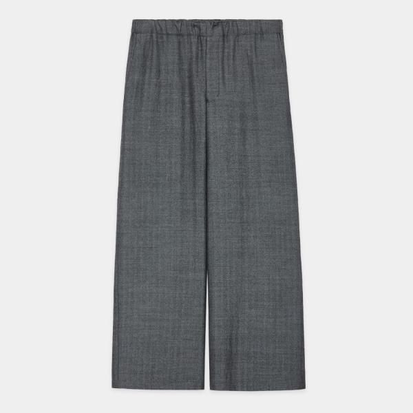 marka マーカ ウールサージ ワッシャータンブラー ワイドレッグイージーパンツ ヘリンボン グレ...