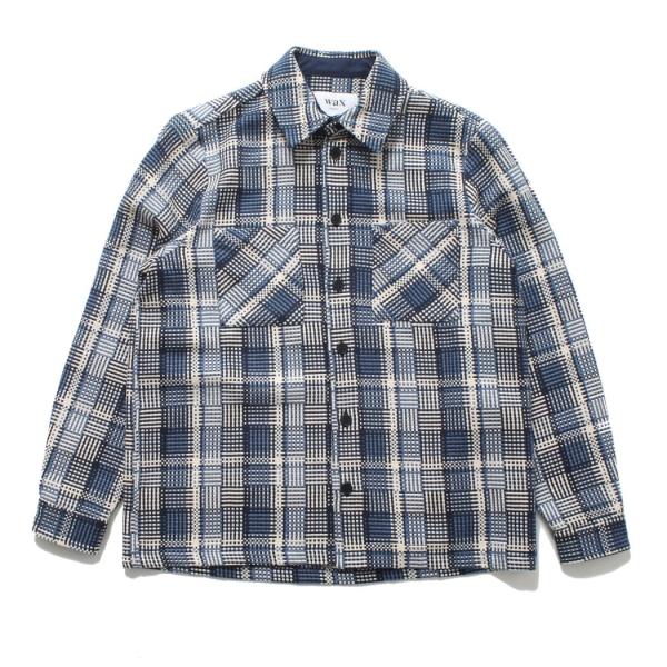 WAX LONDON ワックスロンドン バスケット織り オーバーシャツ ブルー エクリュ BASKE...
