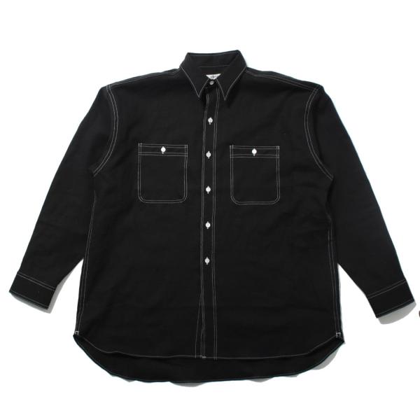 INTERIM インテリム ハイパービッグ リネン オックスフォード ミリタリー ワーク シャツ ブ...