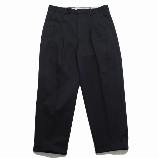 SCYE BASICS サイ ベーシックス サンホアキン綿 2プリーツ テーパードパンツ ダークネイ...