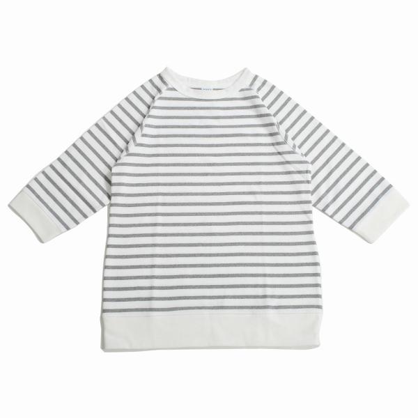 Agreable アグレアーブル ボーダーカットソー コットン ラグラン 1/2スリーブ ホワイト×...