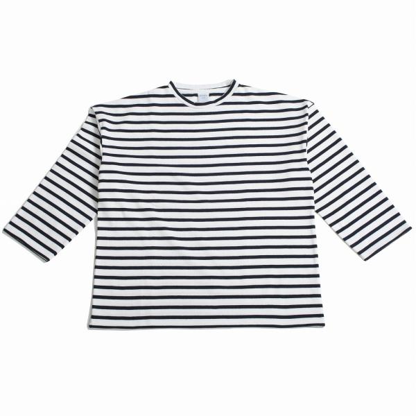 SALE品30 Agreable アグレアーブル ボーダーカットソー コットン  長袖 ホワイト×ネ...