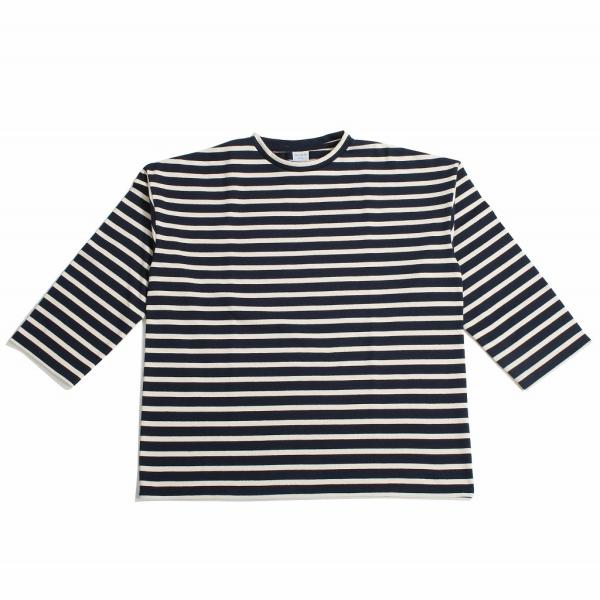 Agreable アグレアーブル ボーダーカットソー コットン  長袖 ネイビー×エクリュ