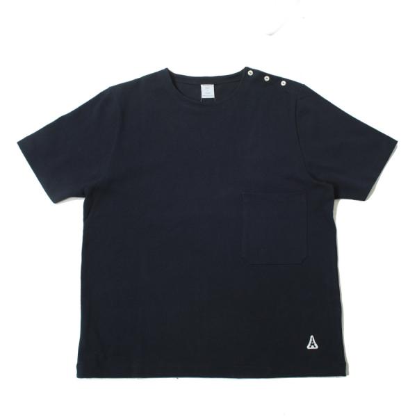 Agreable アグレアーブル ヘビーコットン 肩ボタンTシャツ ネイビー