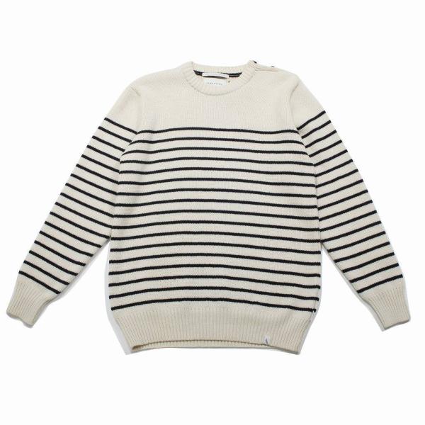 PEREGRINE ペレグリン ニット ボーダー 肩ボタン ウール エクリュ sizeL