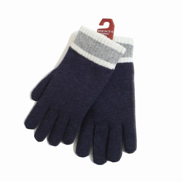 DENTS デンツ ニットグローブ 切り返し ネイビー／グレー M 5-4581
