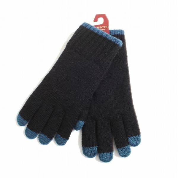 DENTS デンツ ニットグローブ スマホ対応 フリーサイズ ブラック×ブルー 5-4582