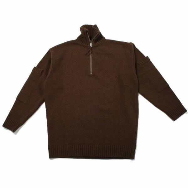 COVERT コーベルト オーバーサイズドニット ミドルゲージウールナイロン ハーフジップ ブラウン