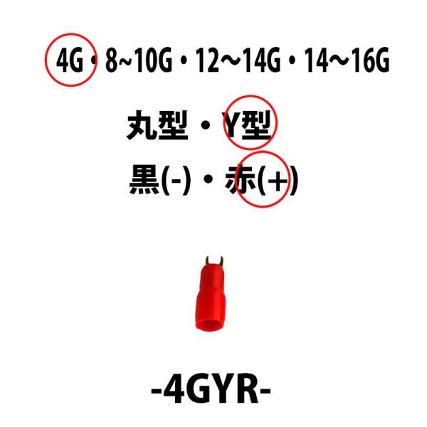 アーシング ターミナル ４ゲージ用 Ｙ型端子（+）プラス用 赤　4GYR
