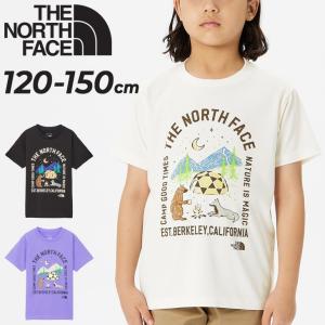 ノースフェイス キッズ 半袖 Tシャツ 蓄光プリント THE NORTH FACE 120-150cm 子供服 ルミナスキャンプグラフィックティー UVカット 動物 プリントT /NTJ32434｜apworld